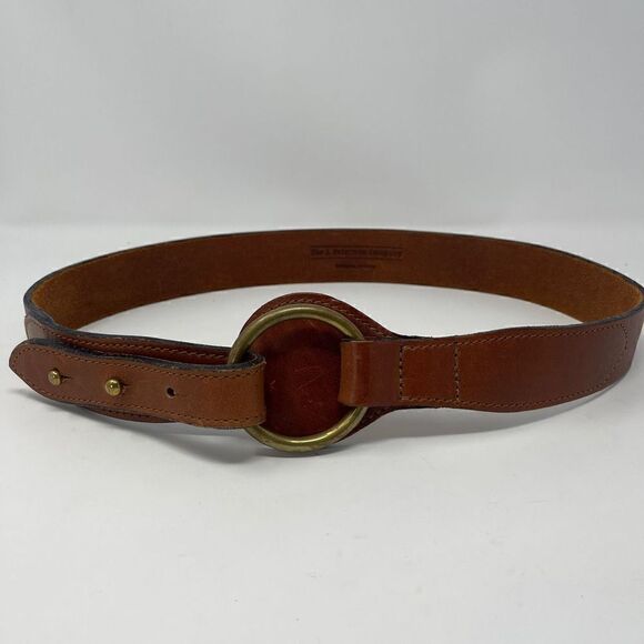 The J. Peterman Company Medium Brown Leather Wide Corset Belt Brass Tone Buckle - Picture 1 of 5